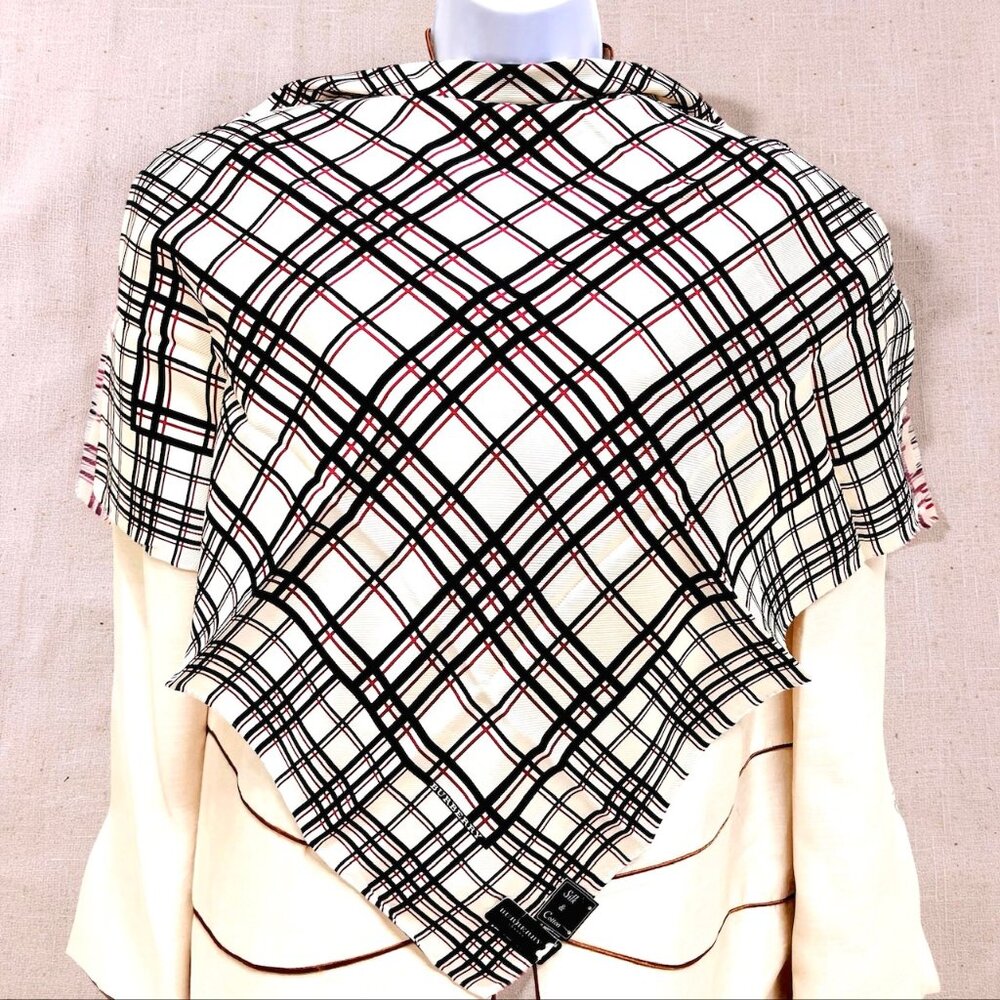 New Tag Men/Women   Burberry  Bandana /MiniScarf 23" Silk Cotton Ivery Blk(9